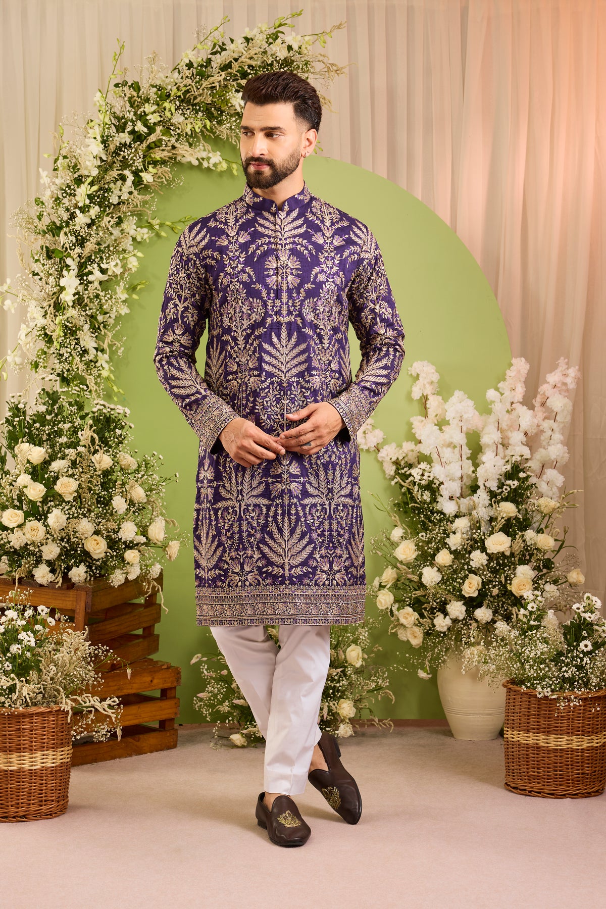 The Cortège — A Purple Kurta with Intricate Botanical Zari 7 sequin  Work