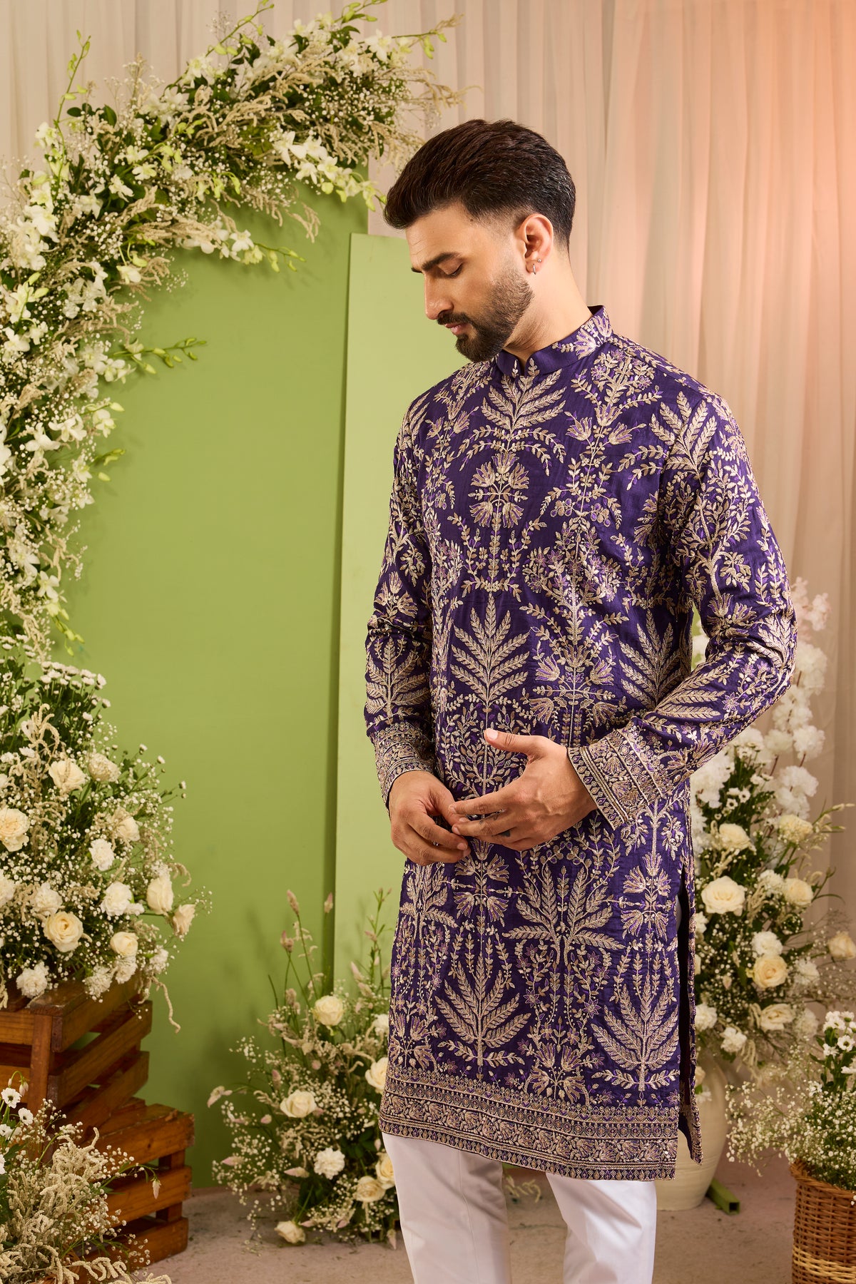 The Cortège — A Purple Kurta with Intricate Botanical Zari 7 sequin  Work