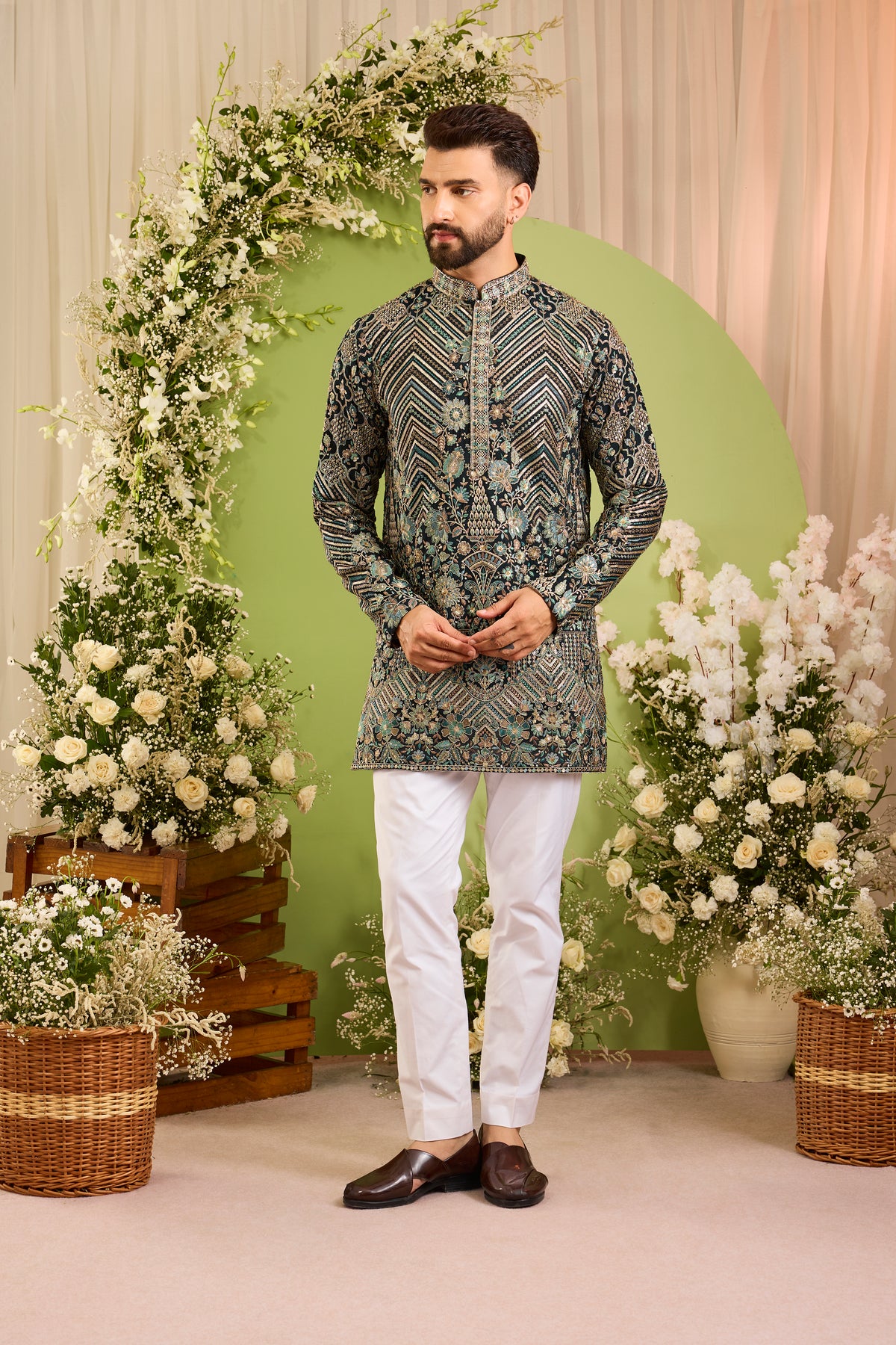 The D'Orsay -A Floral green Kurta Richly Worked in Zari