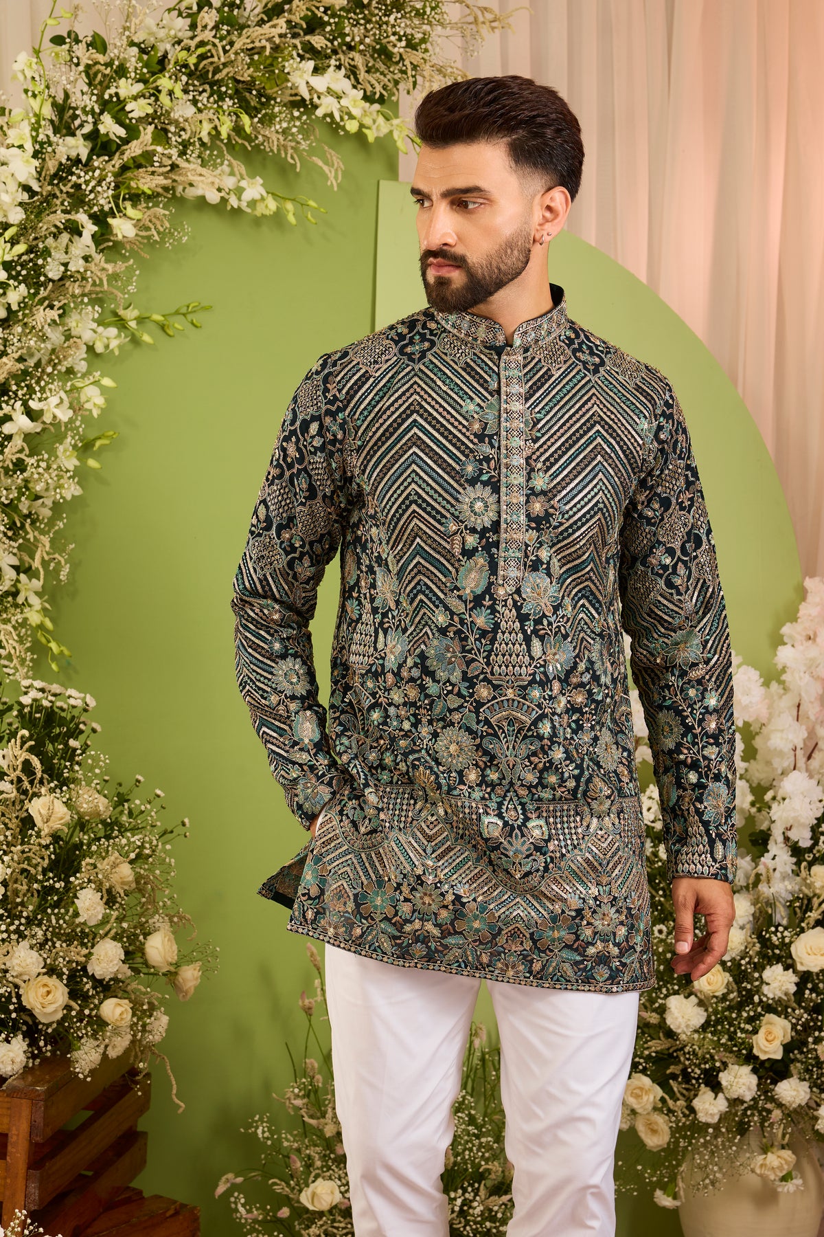 The D'Orsay -A Floral green Kurta Richly Worked in Zari