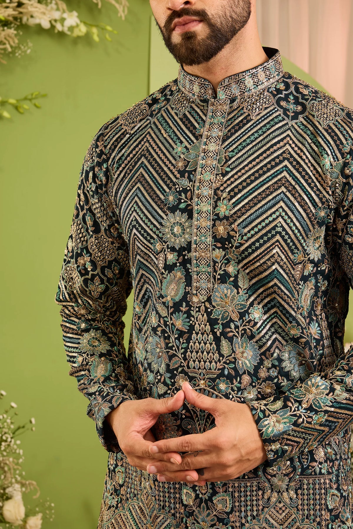 The D'Orsay -A Floral green Kurta Richly Worked in Zari