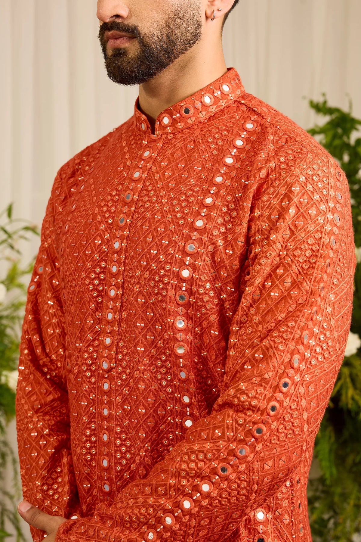Signature orange mirror work Kurta with Intricate  Threadwork