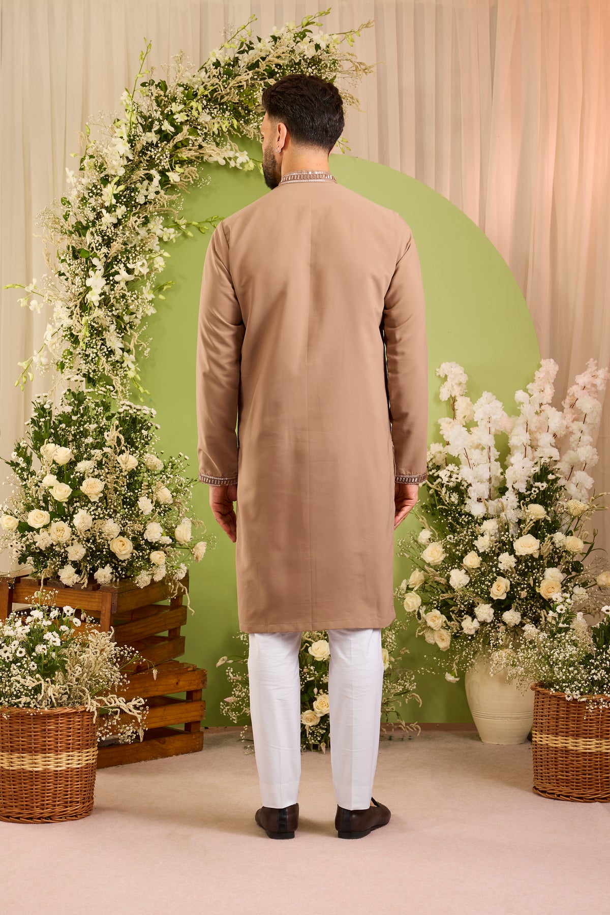 The Echelon — A Beige- brown Kurta with a Jewelled Neckline