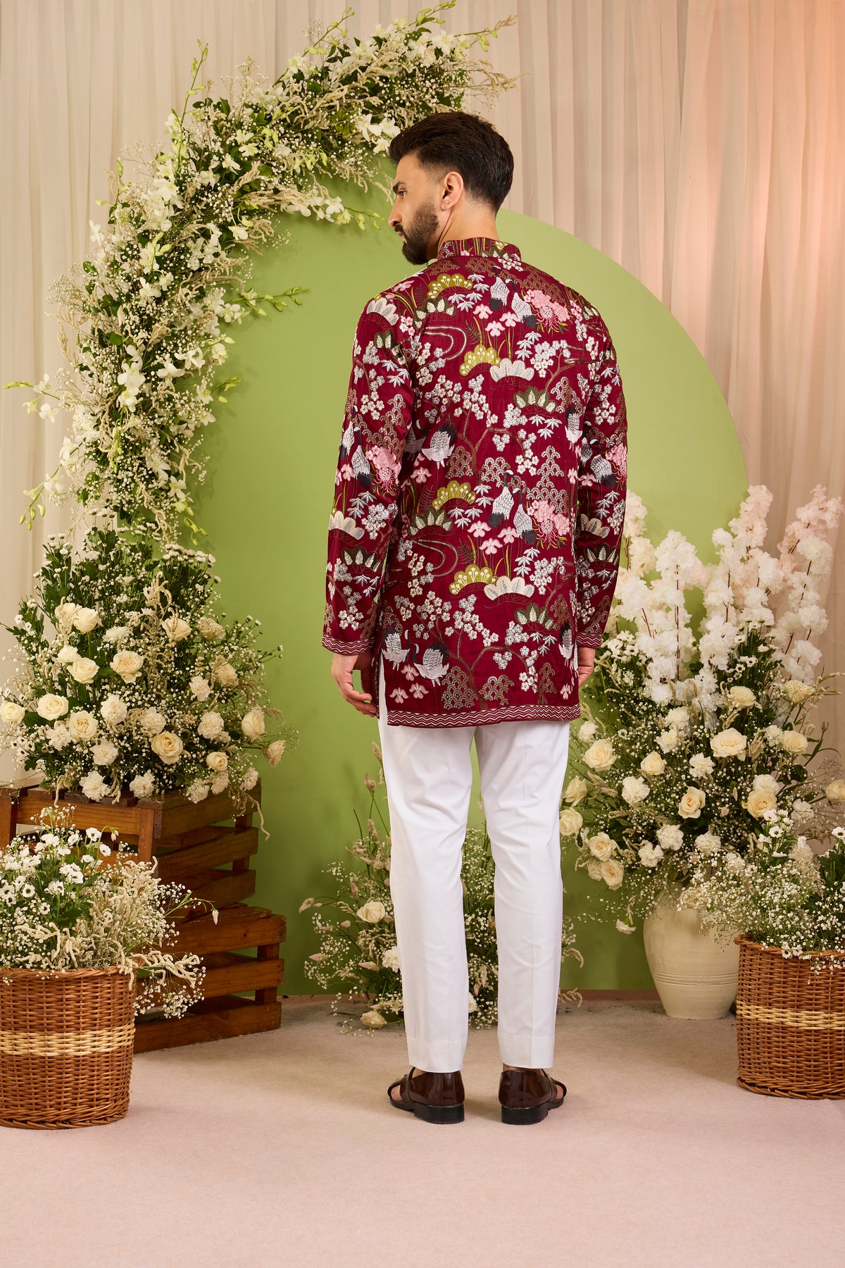 The Tropique -A blue Kurta with Flamingos and Floral Detail