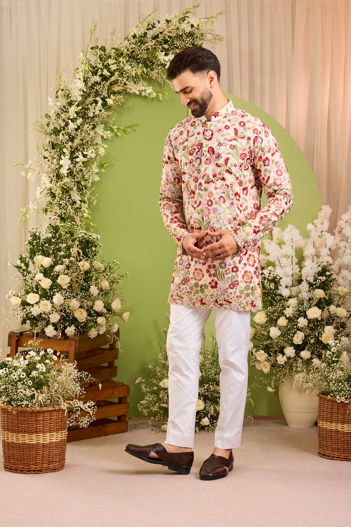 The Fantaisie — A n ivory short kurta with Multicoloured Florals