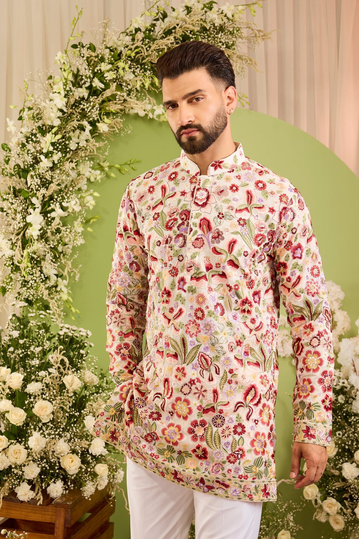 The Fantaisie — A n ivory short kurta with Multicoloured Florals