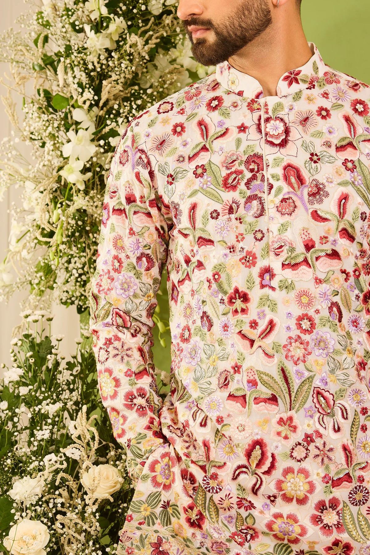 The Fantaisie — A n ivory short kurta with Multicoloured Florals