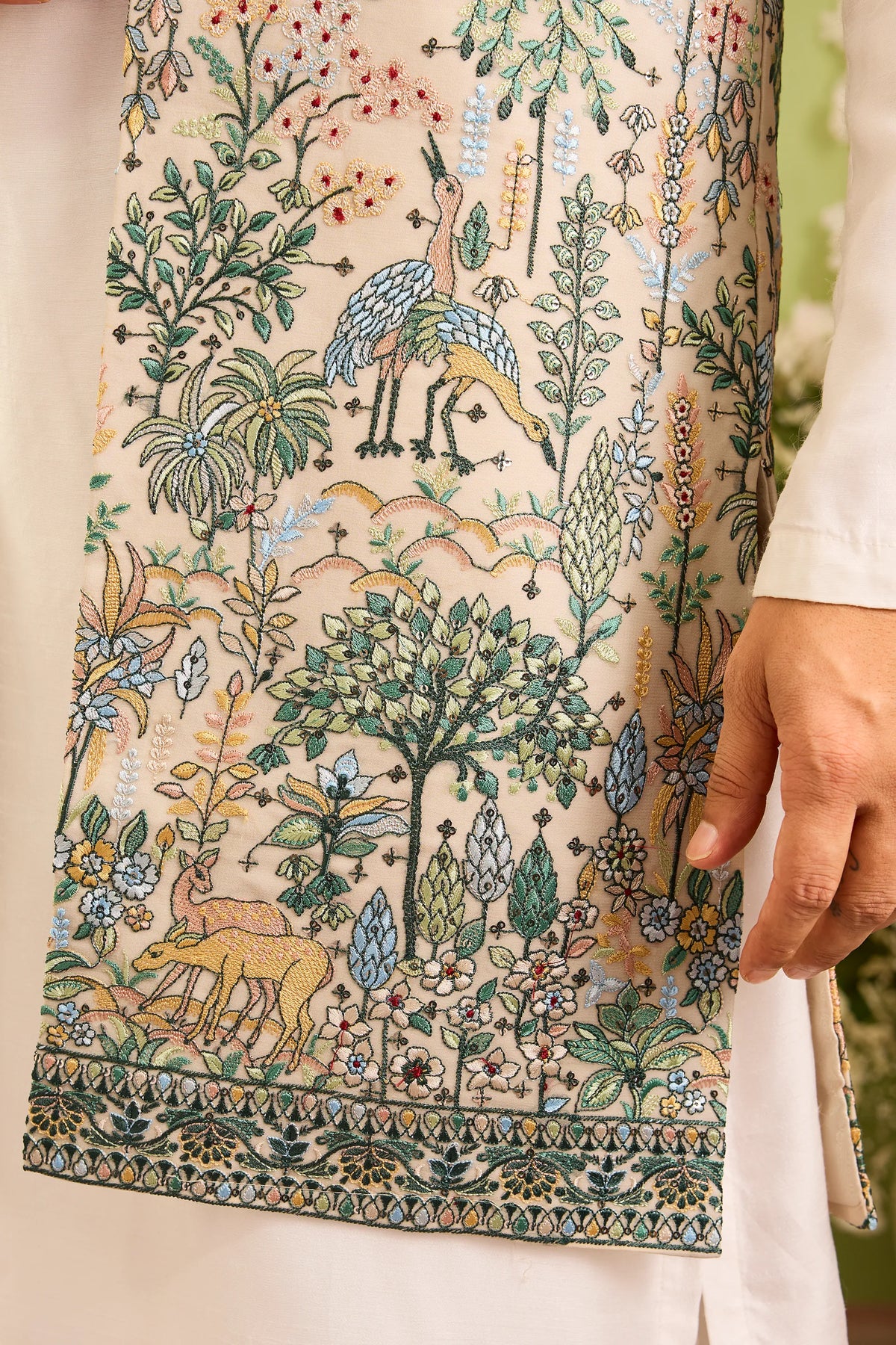 Brown long open jacket Alive with Tropical Embroidery