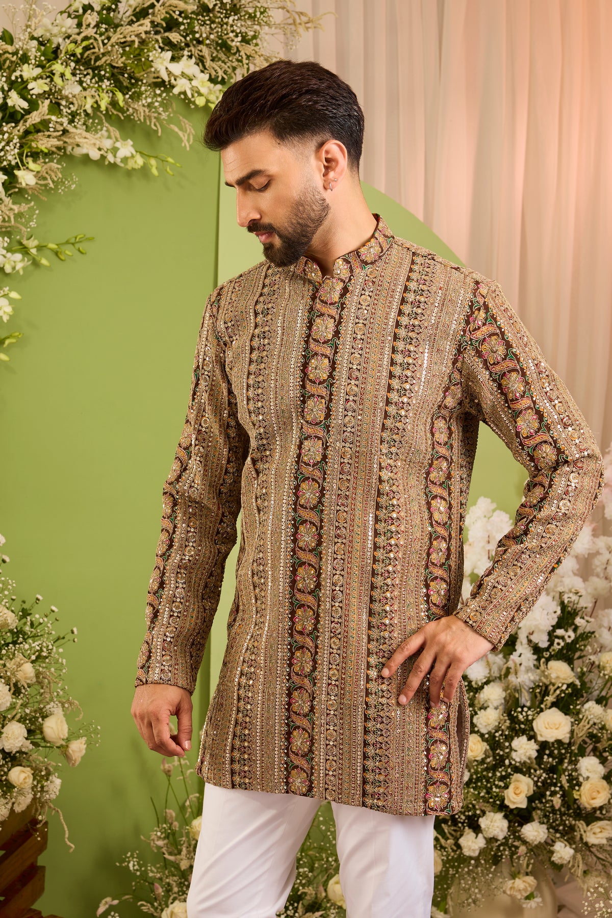 The Bellarive — A Multicoloured Kurta Draped in Zari and Sequins