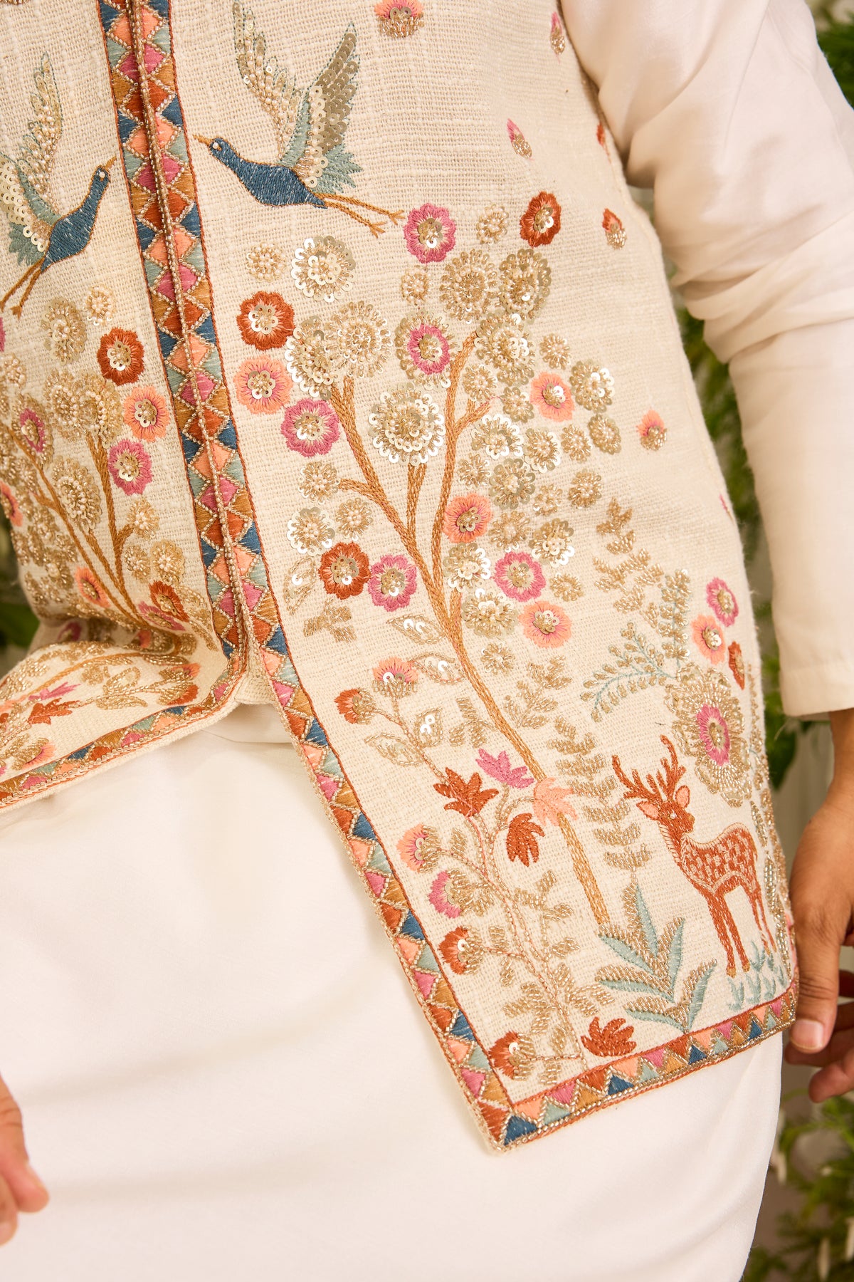 The Kingswood — A Jute Jacket with Regal Nature-Inspired Embroidery