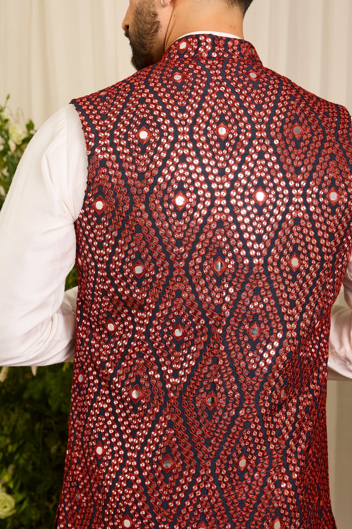 The Haute - A Statement maroon long open jacket with Mirror work Detailing