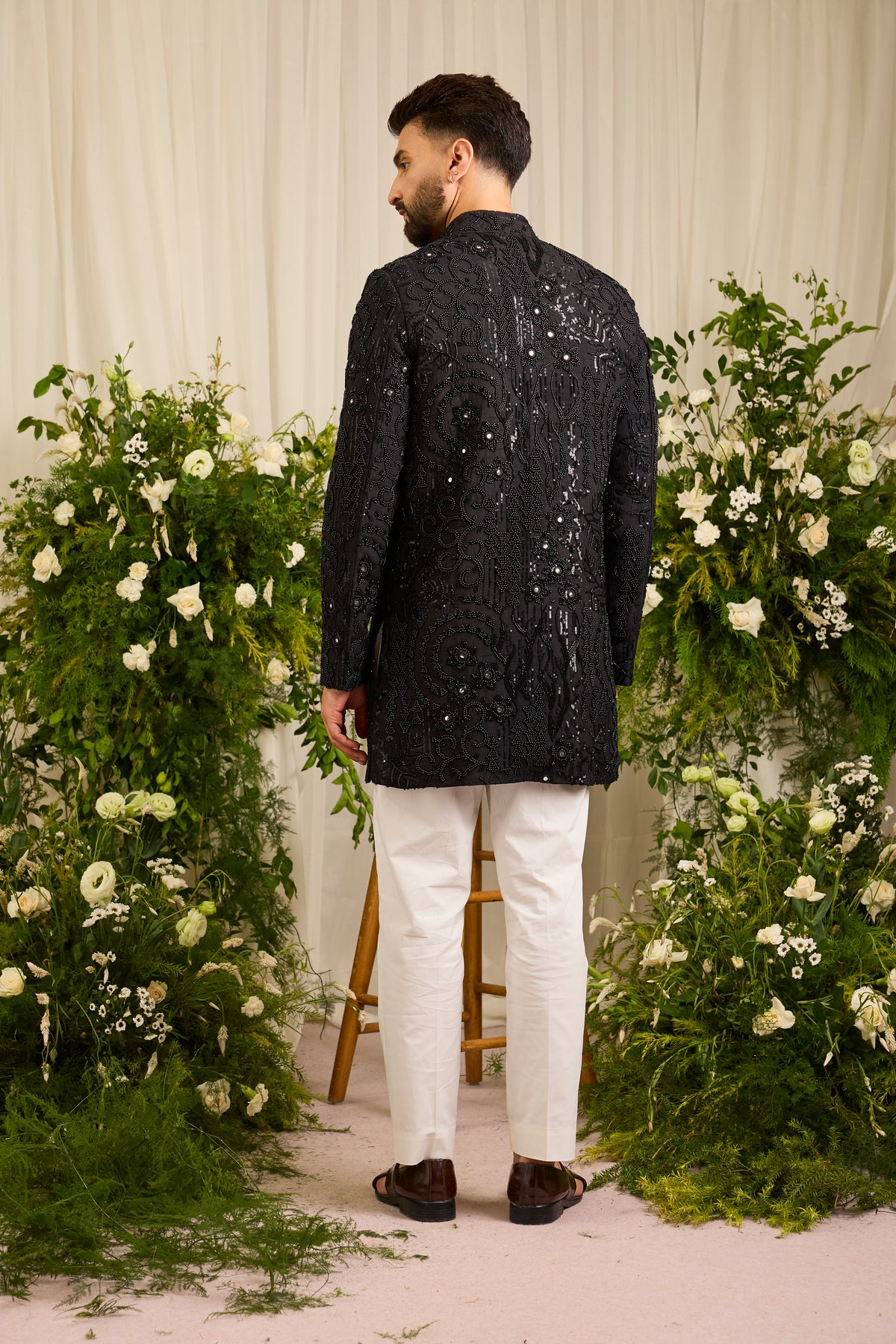 The Lannister - A black Sherwani with Sculptural Black Embellishment