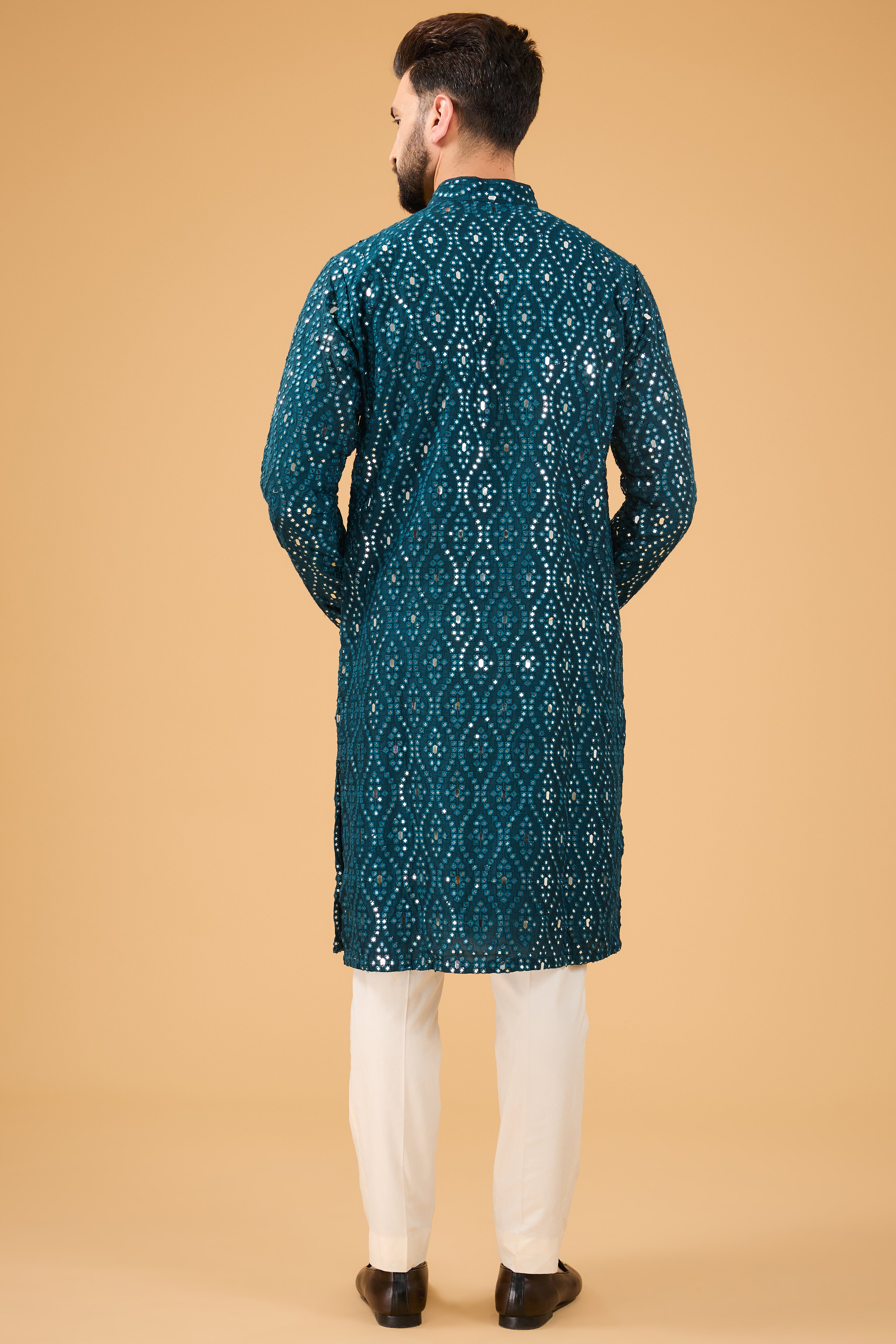 Signature teal mirror-work kurta - kasbahmen