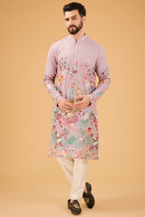 Purple flora and fauna - tiger embroidered kurta.