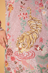 Purple flora and fauna - tiger embroidered kurta.