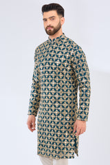 Teal mirror work kurta with zari embroidery - kasbahmen