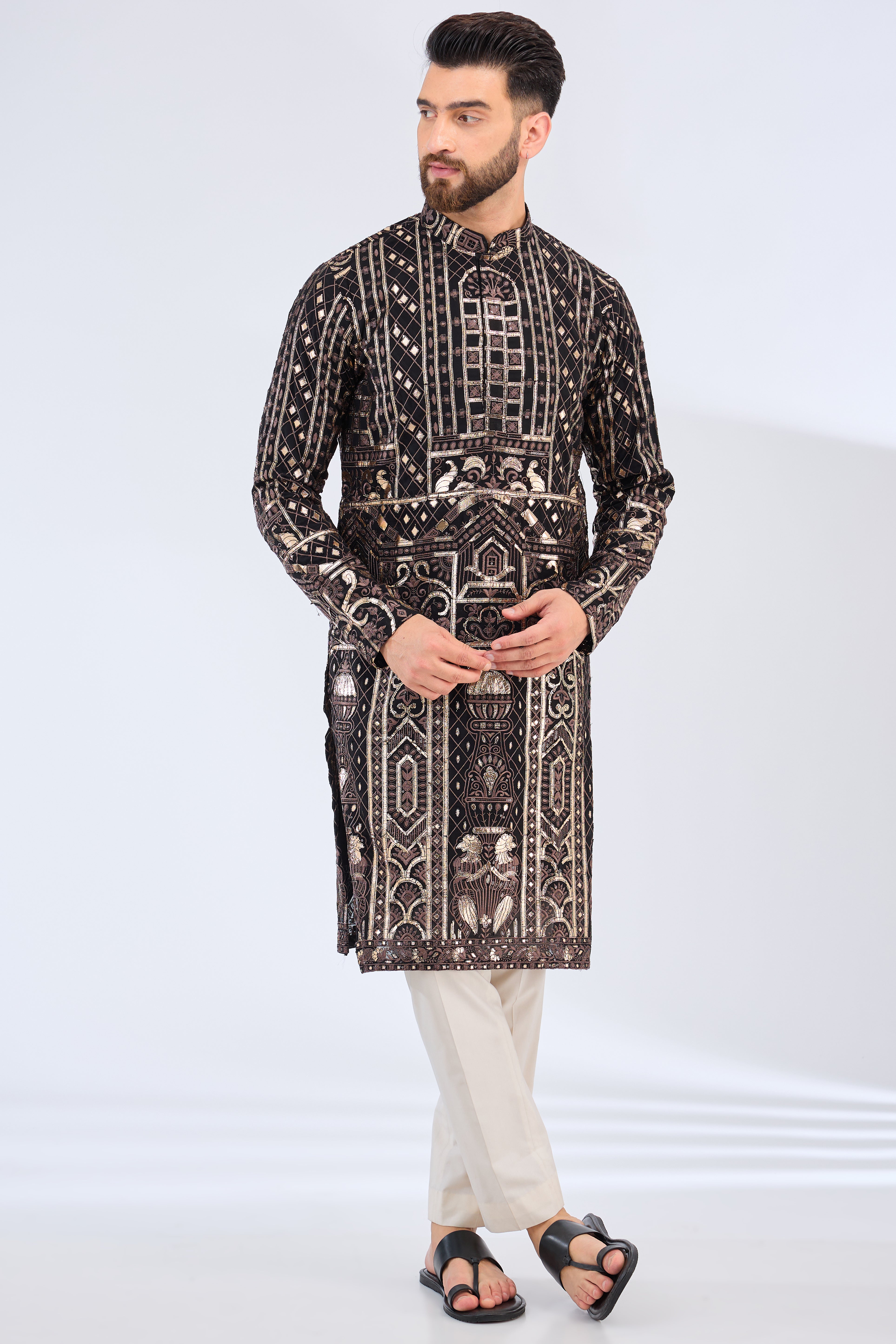 black leather patchwork kurta - kasbahmen