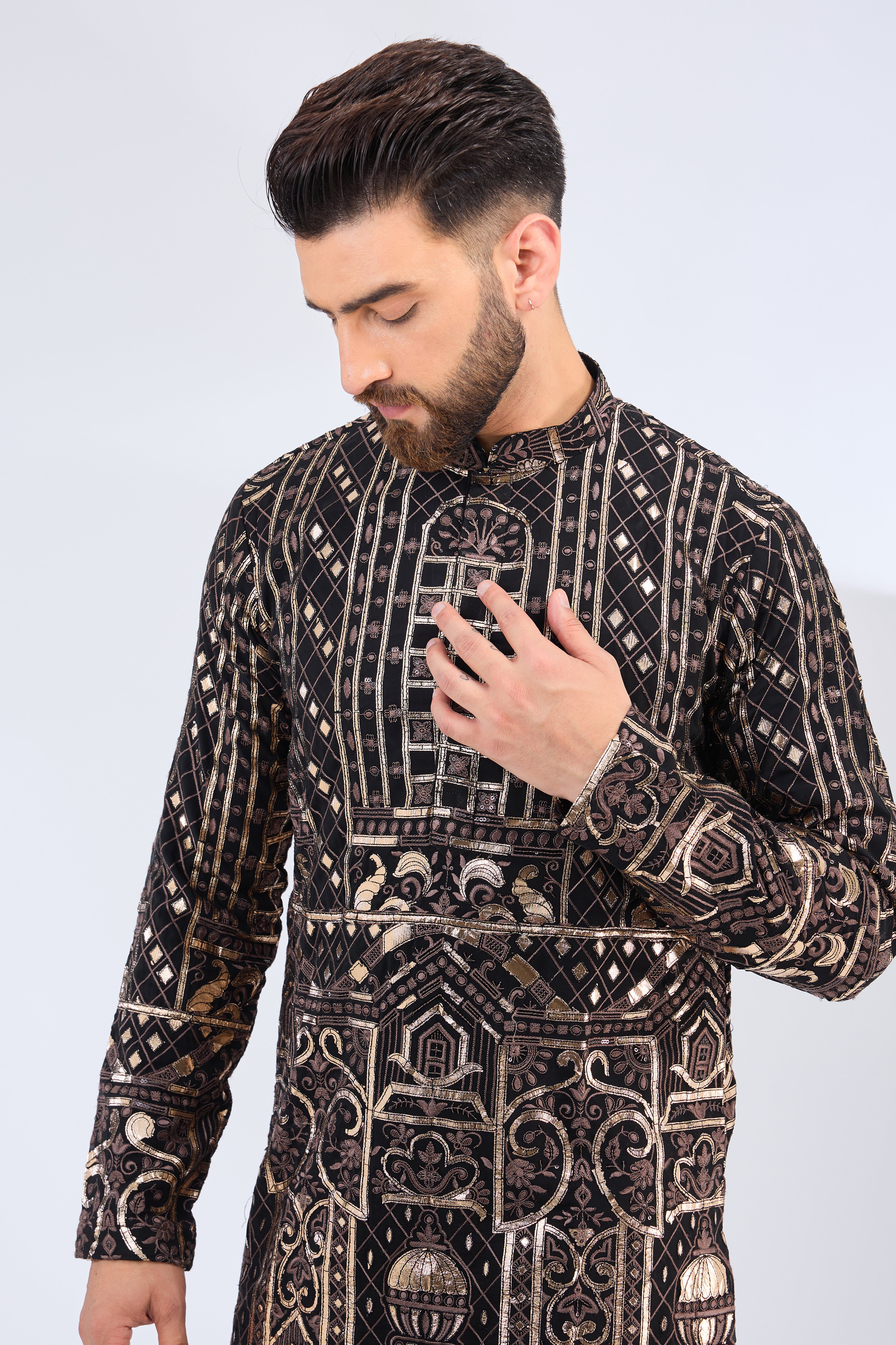 black leather patchwork kurta - kasbahmen