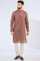 maroon mirror work kurta with zari embroidery - kasbahmen