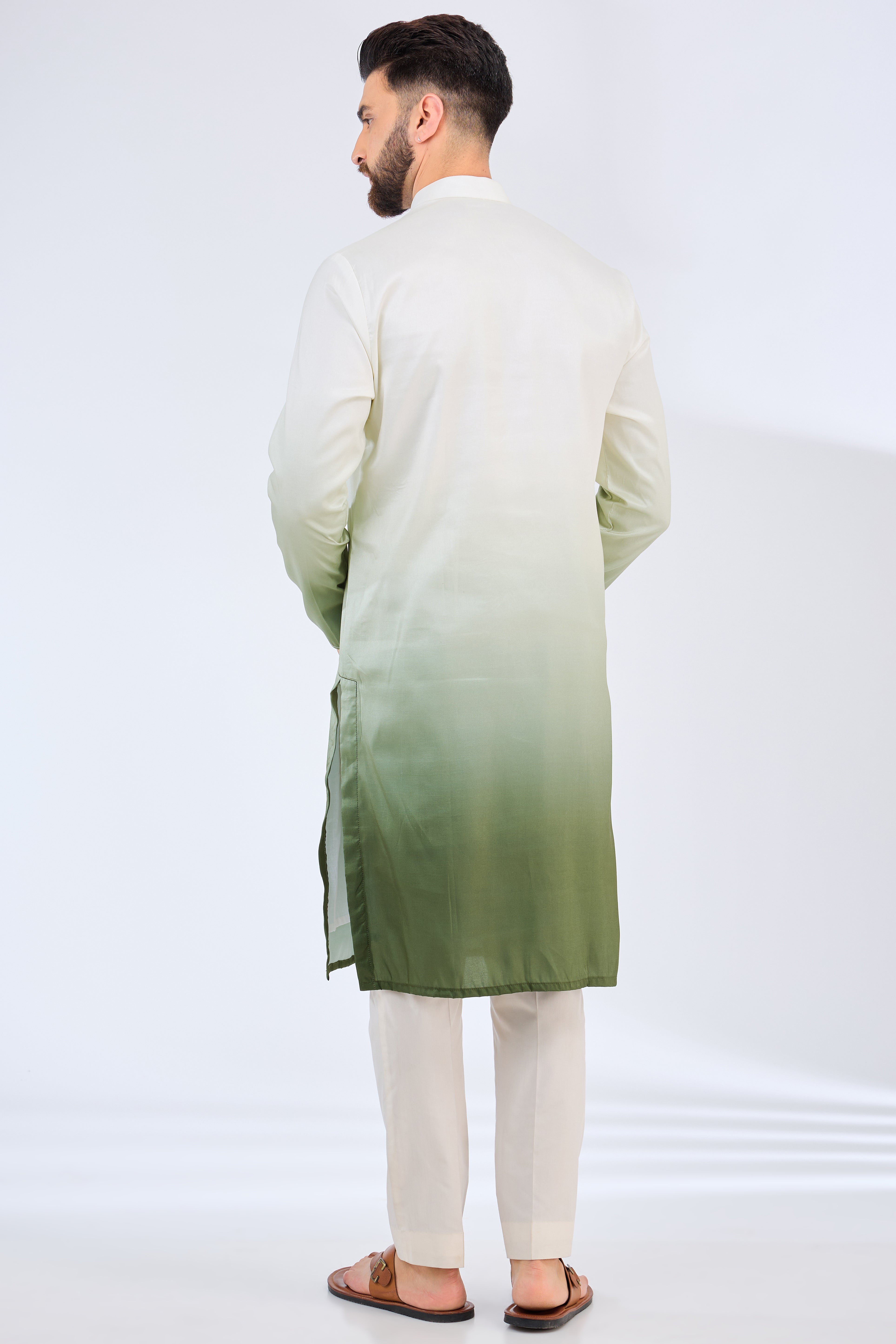 white-green ombre shaded kurta - kasbahmen