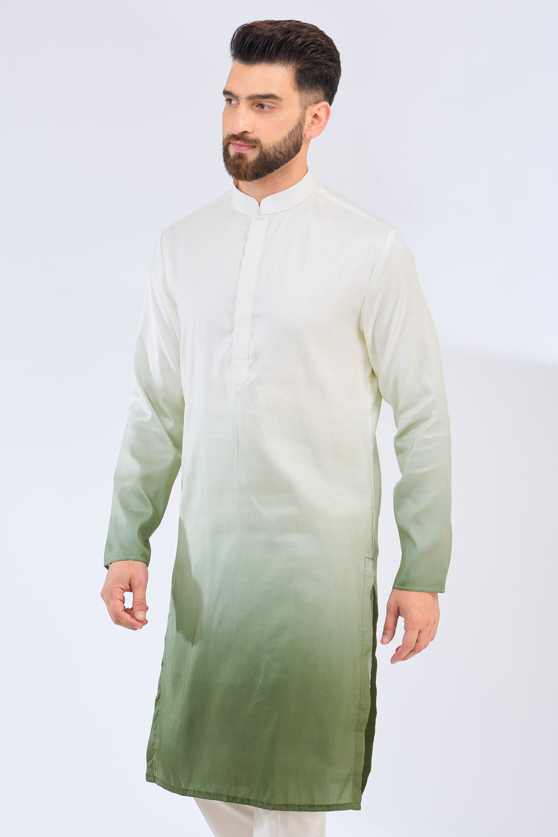 white-green ombre shaded kurta - kasbahmen