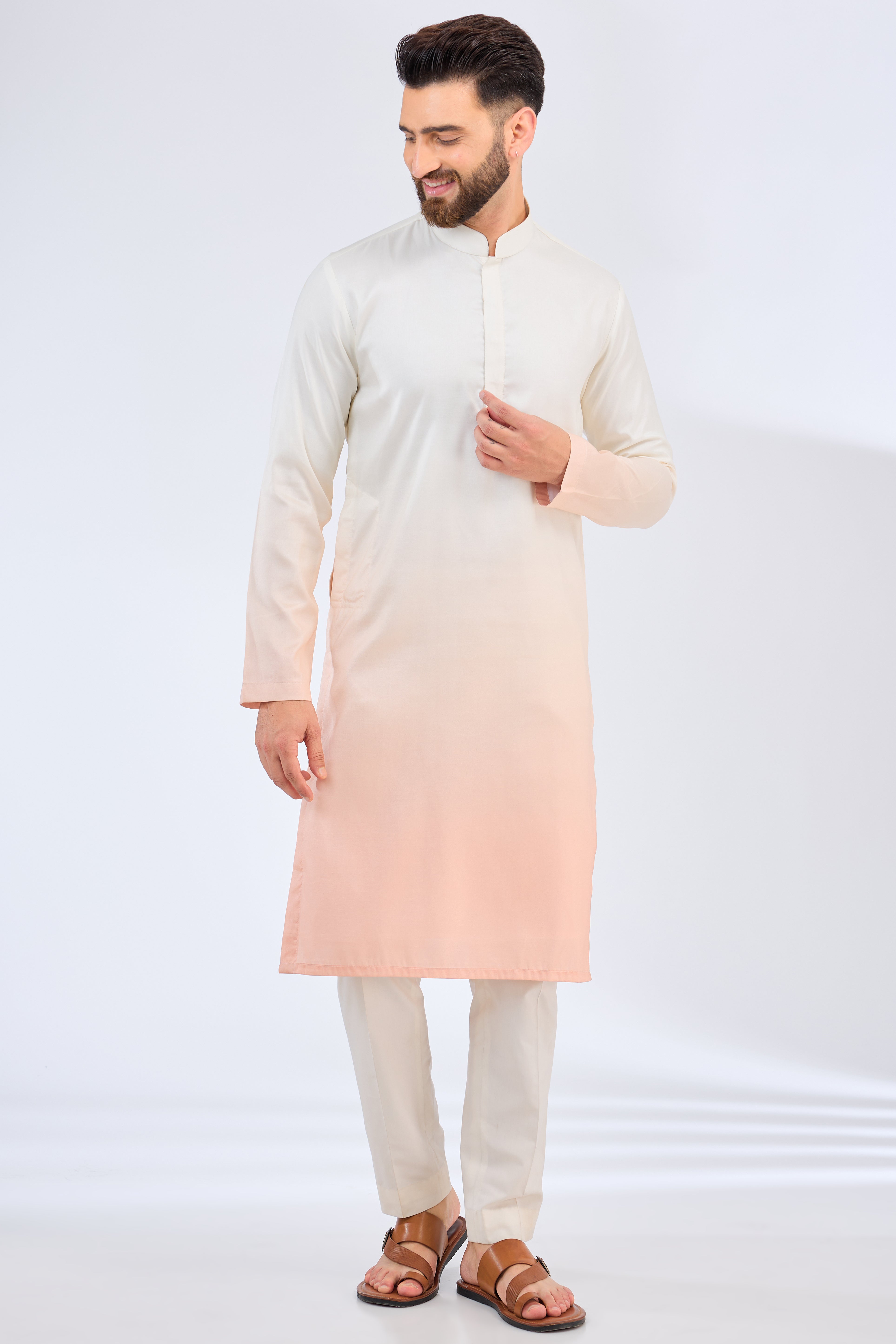 white-peach ombre shaded kurta - kasbahmen