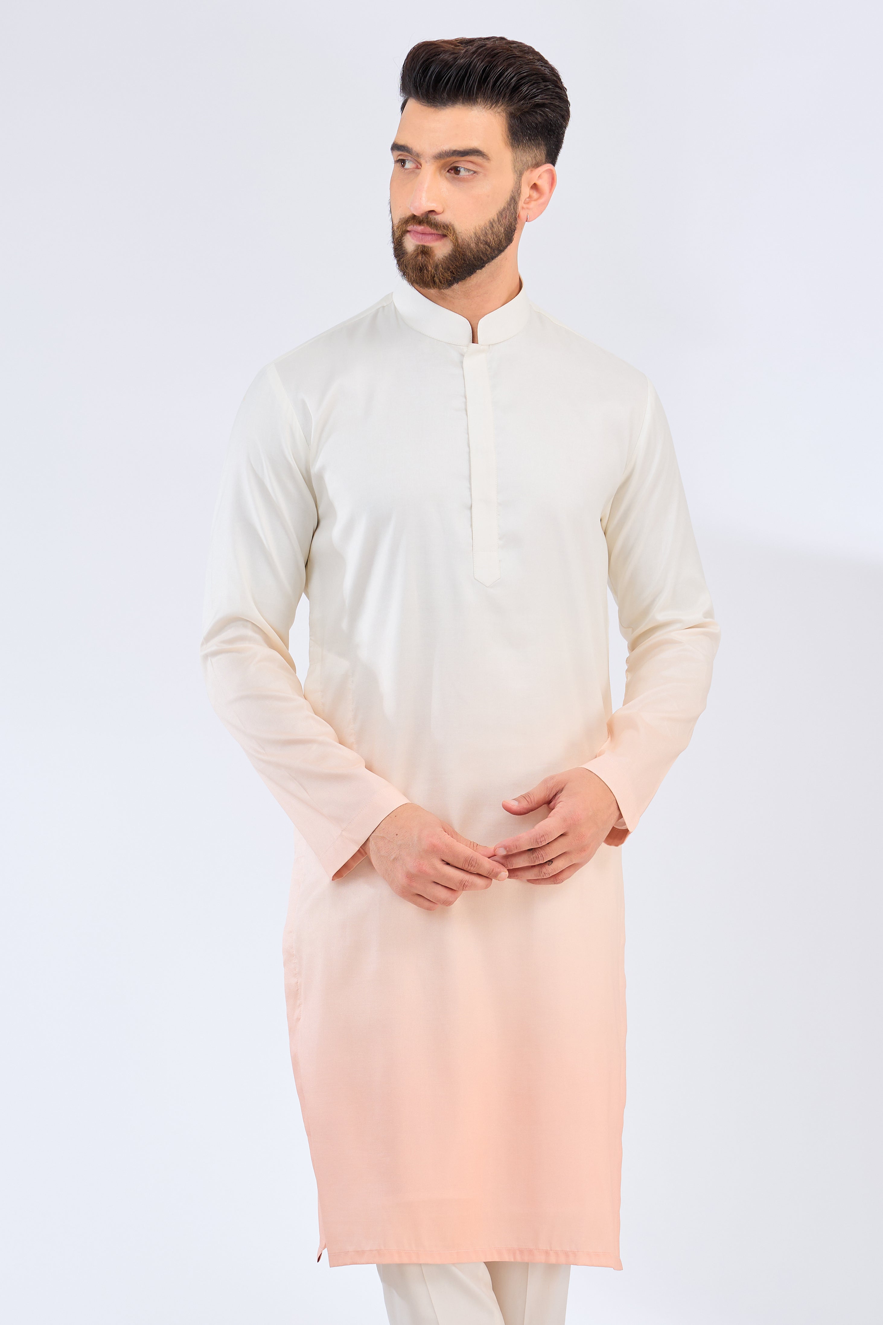 white-peach ombre shaded kurta - kasbahmen