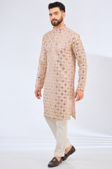 pink mirror work kurta with zari embroidery - kasbahmen