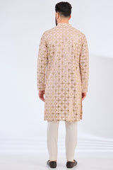 pink mirror work kurta with zari embroidery - kasbahmen