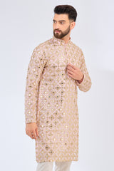 pink mirror work kurta with zari embroidery - kasbahmen