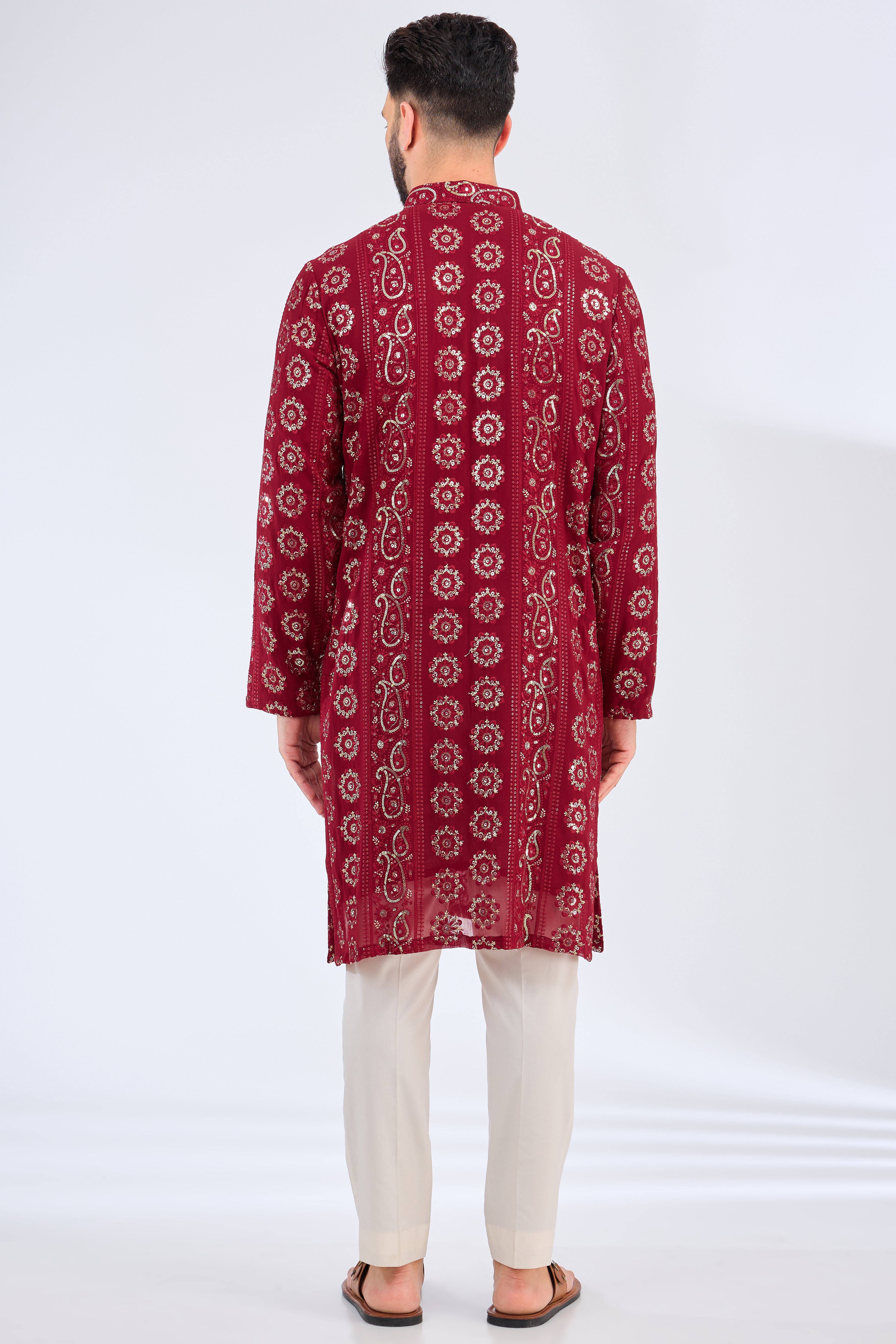 maroon - red chikankari kurta with sequin highlights - kasbahmen