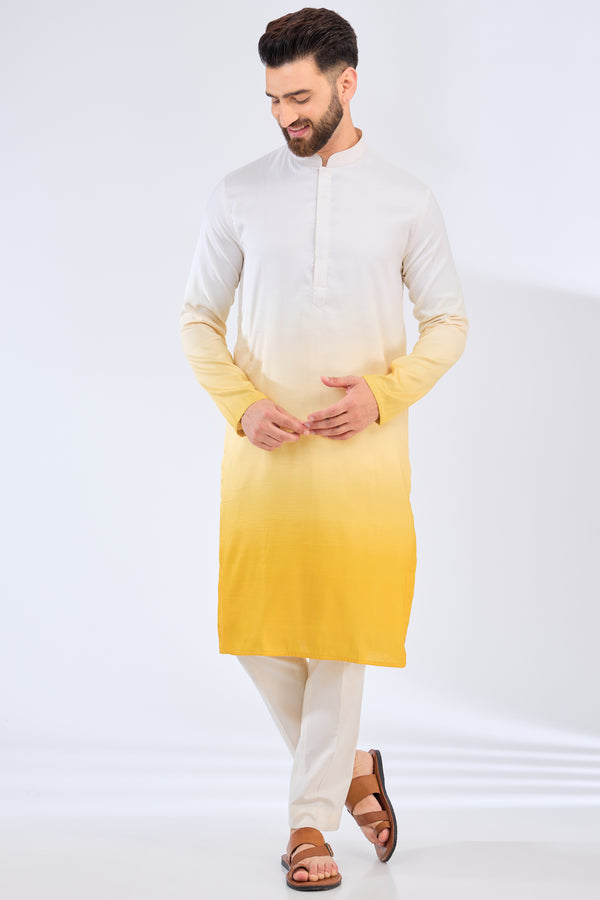 white-yellow ombre shaded kurta - kasbahmen