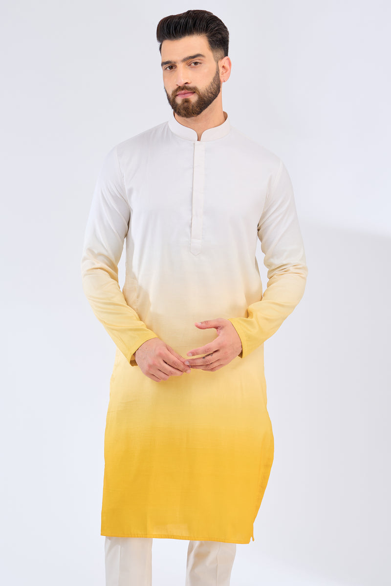 white-yellow ombre shaded kurta - kasbahmen