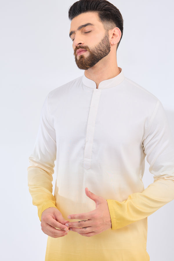 white-yellow ombre shaded kurta - kasbahmen