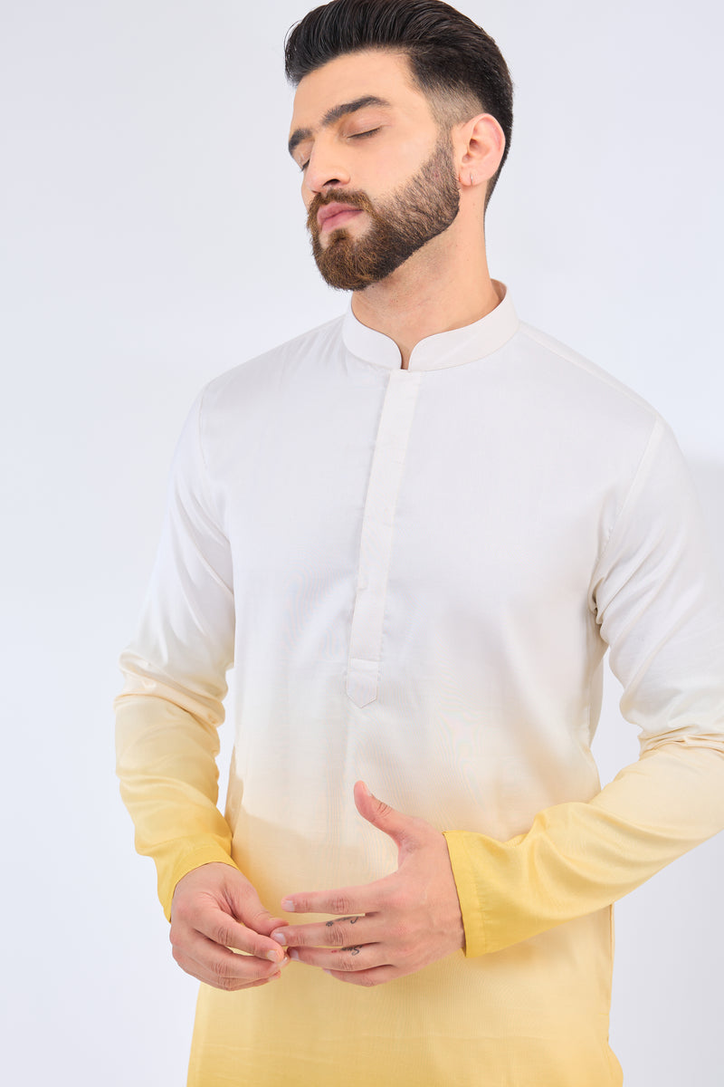 white-yellow ombre shaded kurta - kasbahmen