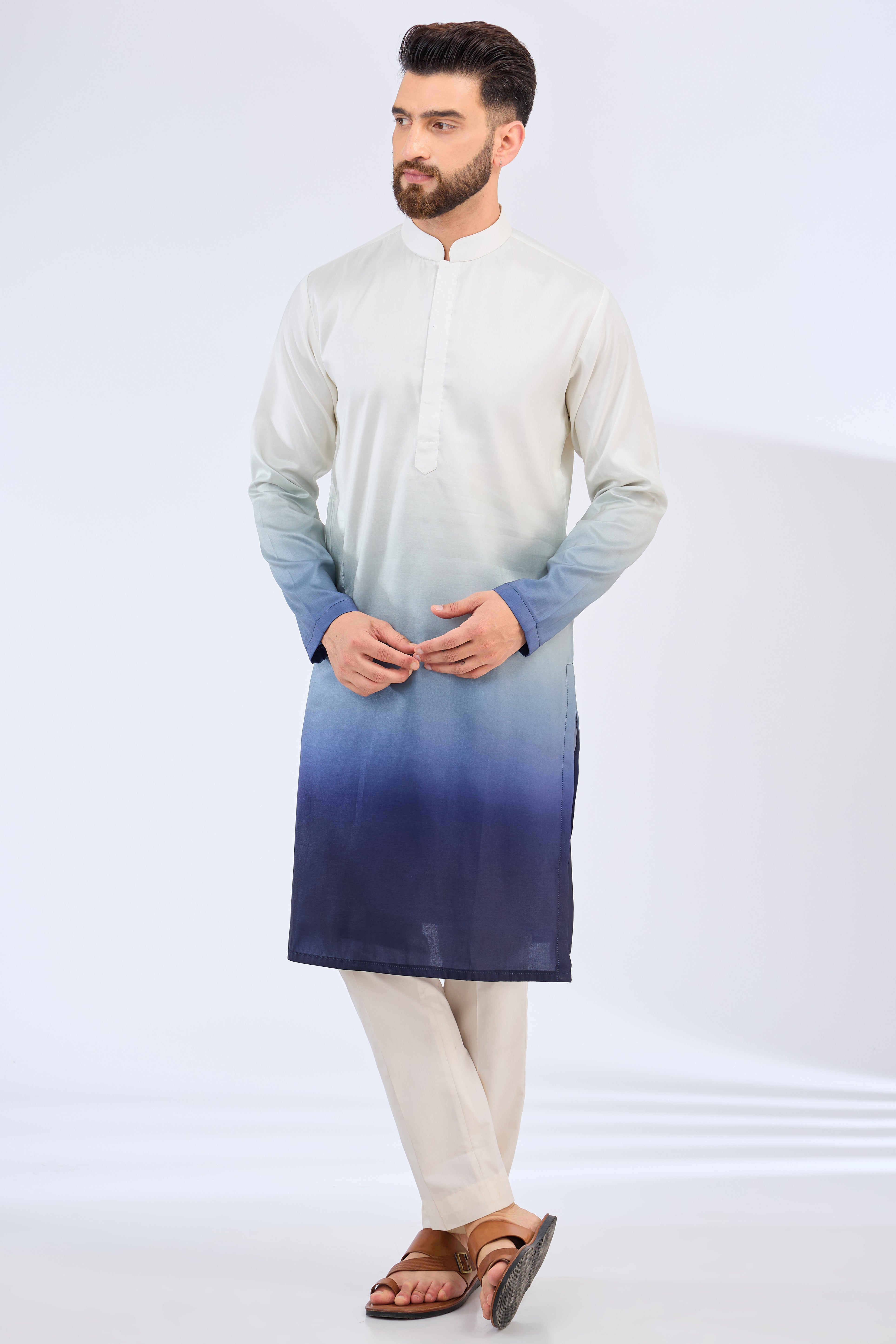 white-blue ombre shaded kurta - kasbahmen