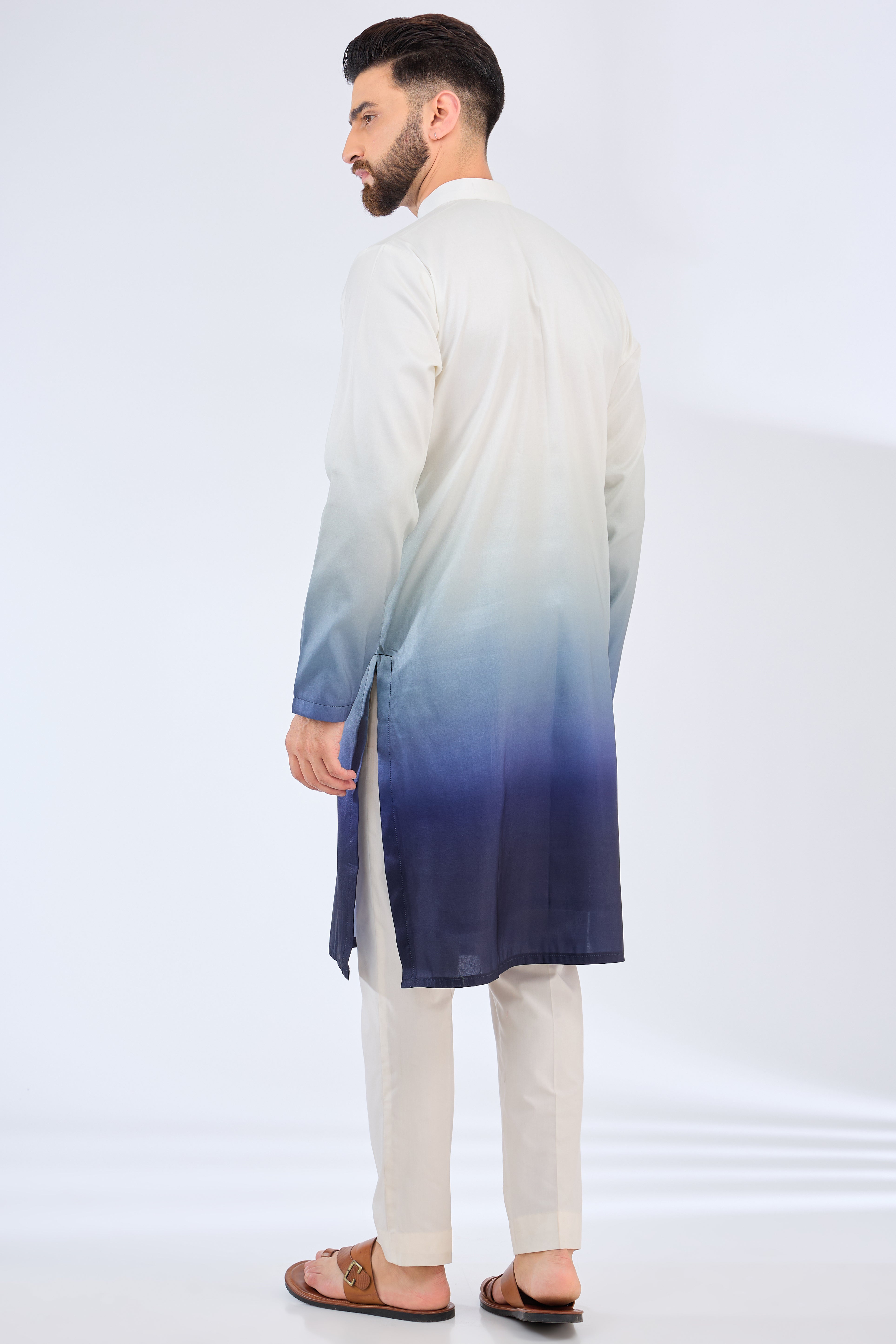 white-blue ombre shaded kurta - kasbahmen