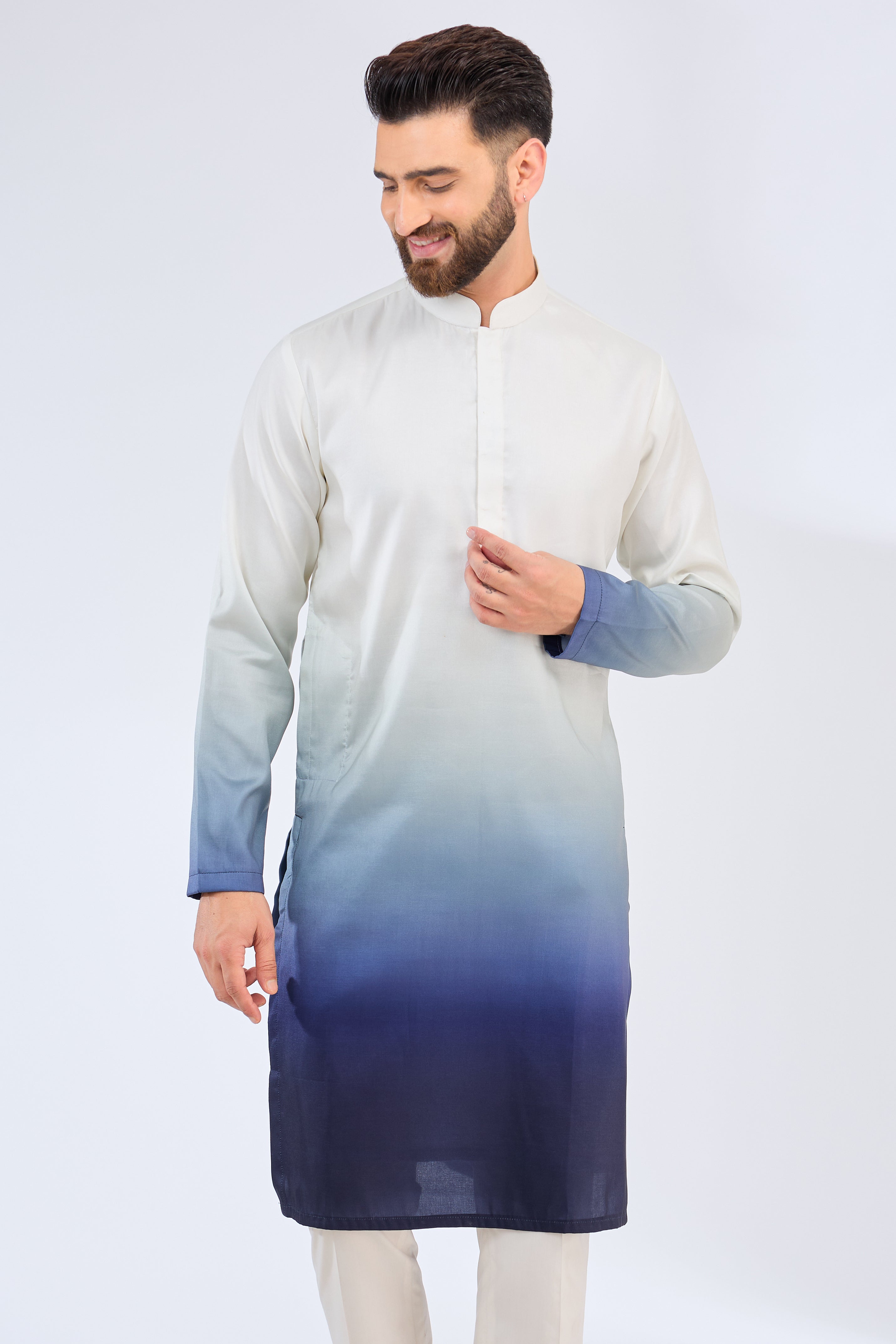 white-blue ombre shaded kurta - kasbahmen