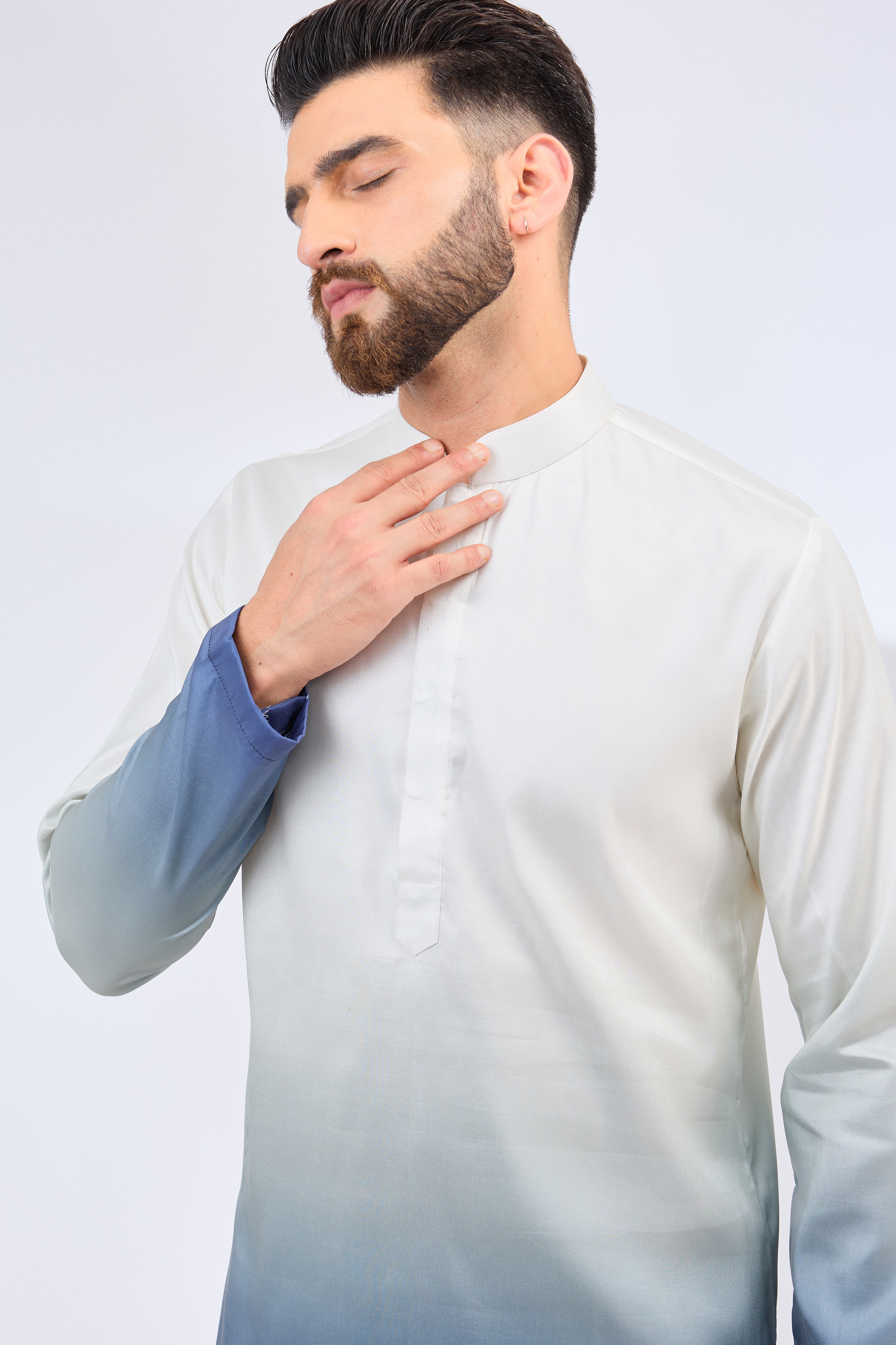 white-blue ombre shaded kurta - kasbahmen