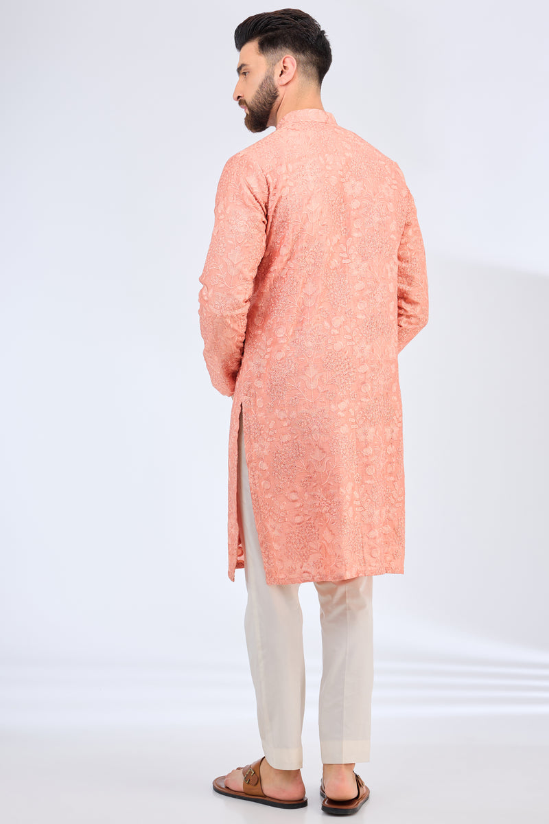 peach floral thread workkurta - kasbahmen