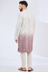 white- mauve ombre shaded mirror work kurta - kasbahmen