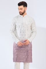 white- mauve ombre shaded mirror work kurta - kasbahmen