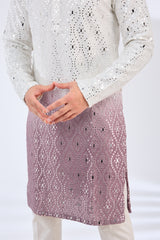 white- mauve ombre shaded mirror work kurta - kasbahmen