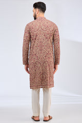 beige kahsmiri embroidried chikankari kurta - kasbahmen