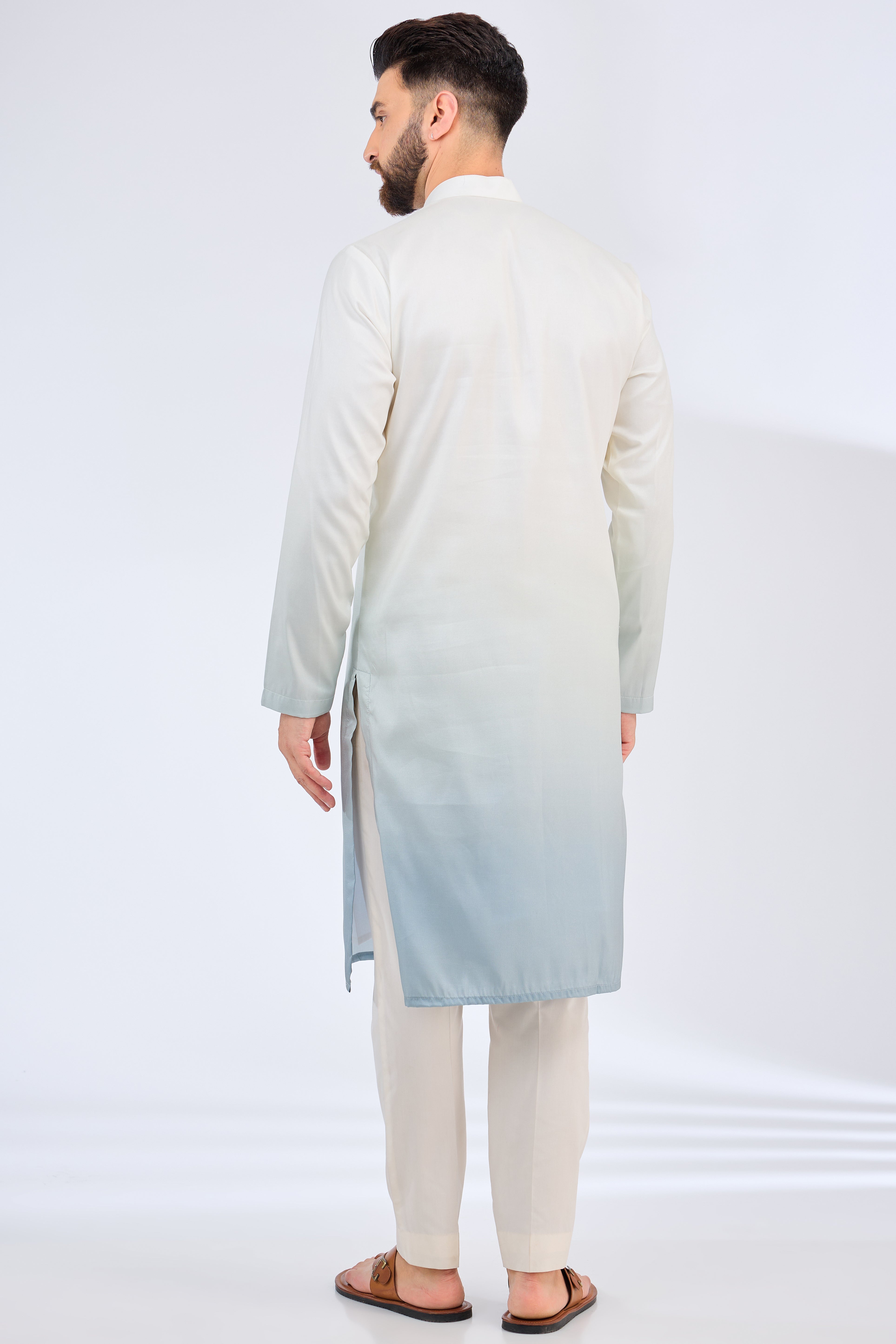 white-blue ombre shaded kurta - kasbahmen