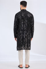 signature black sequined kurta with intricate cut dana work - kasbahmen