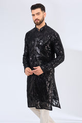 signature black sequined kurta with intricate cut dana work - kasbahmen