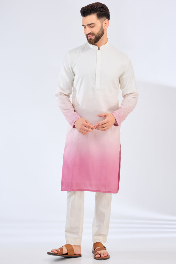 white-fuschia pink ombre shaded kurta - kasbahmen