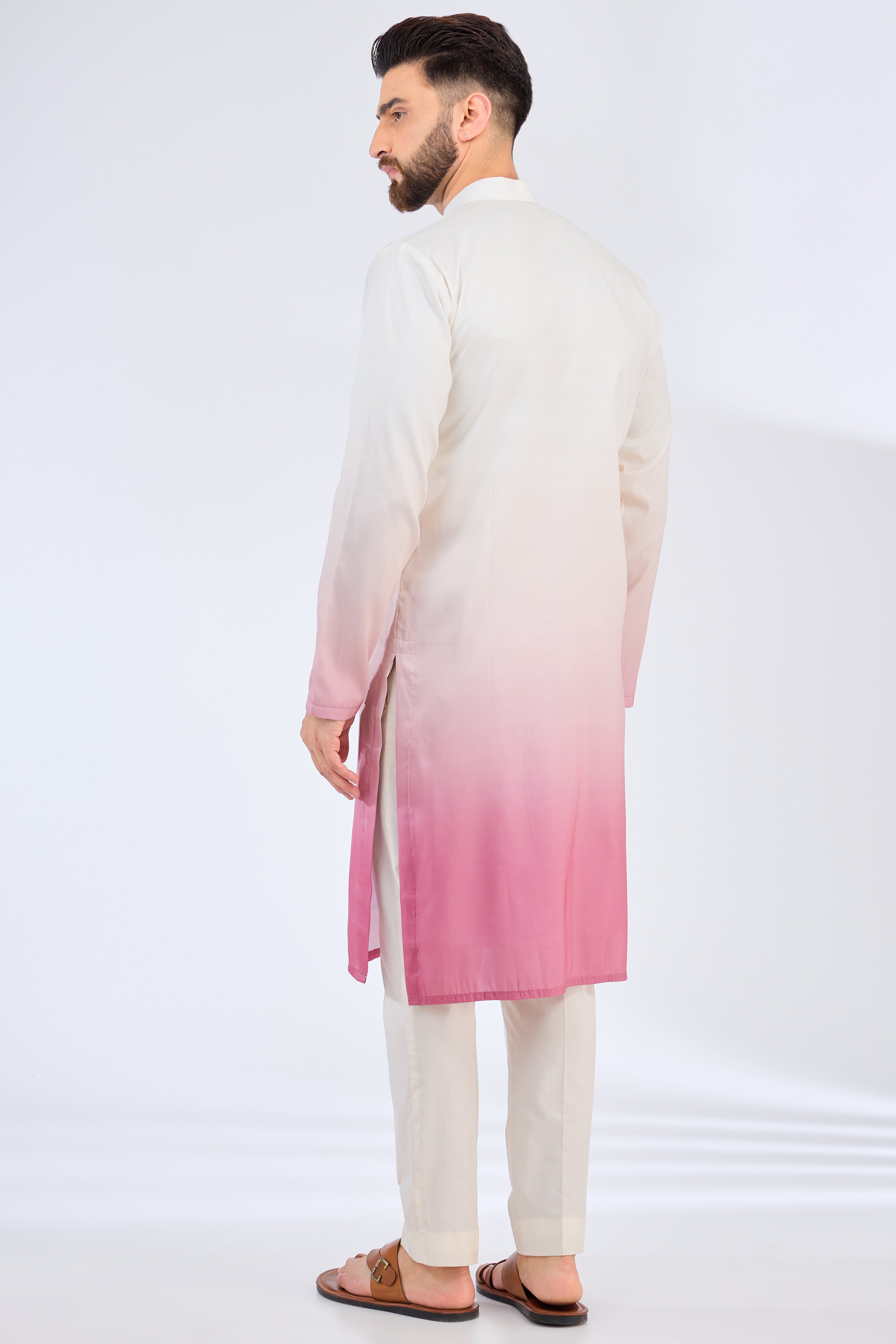 white-fuschia pink ombre shaded kurta - kasbahmen