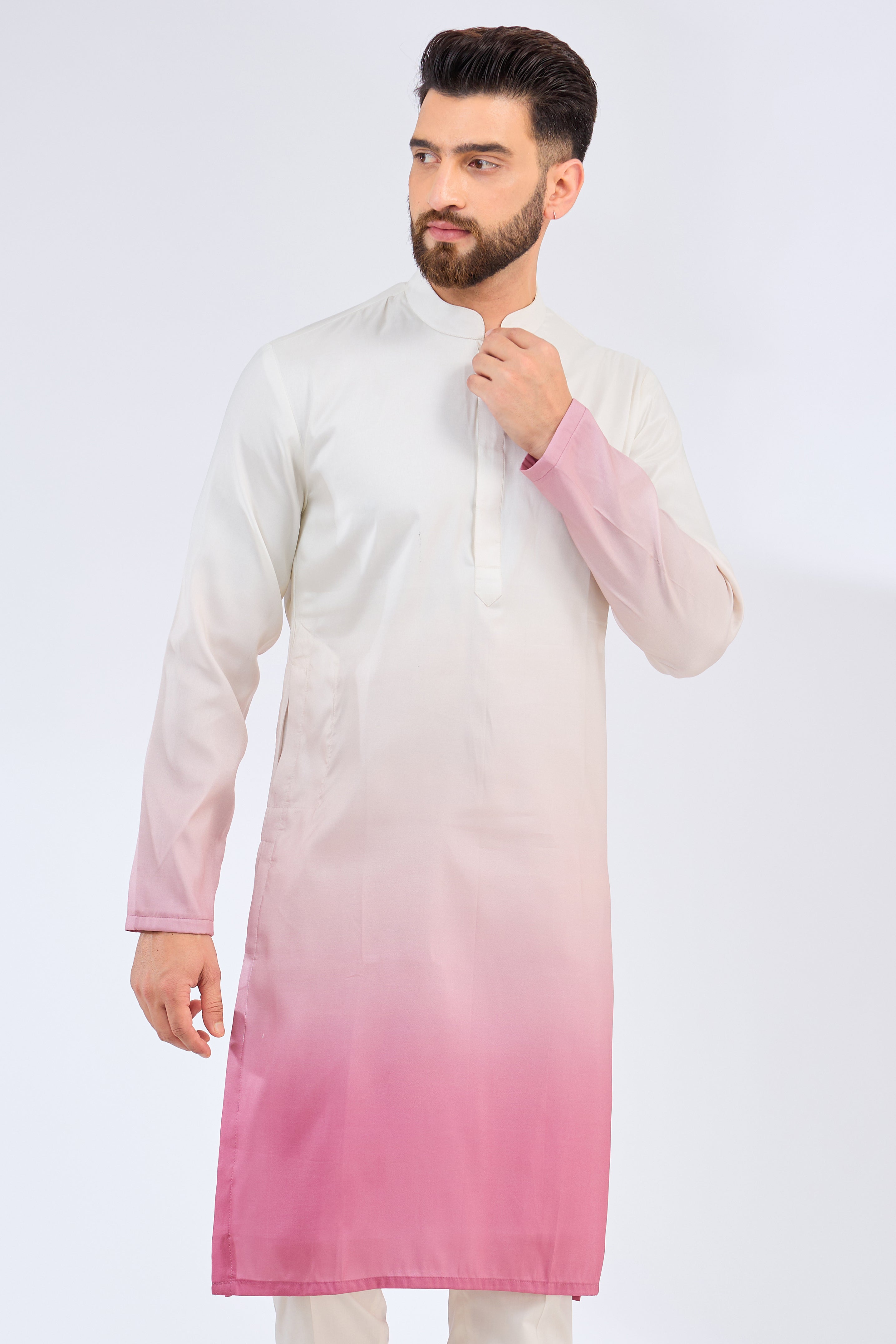 white-fuschia pink ombre shaded kurta - kasbahmen